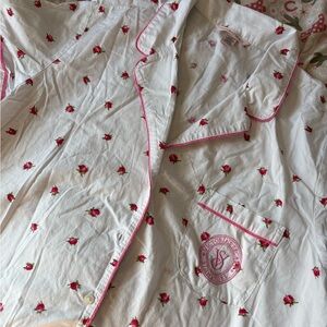 Victoria's Secret White Pajama Shorts Set with Pink Accents